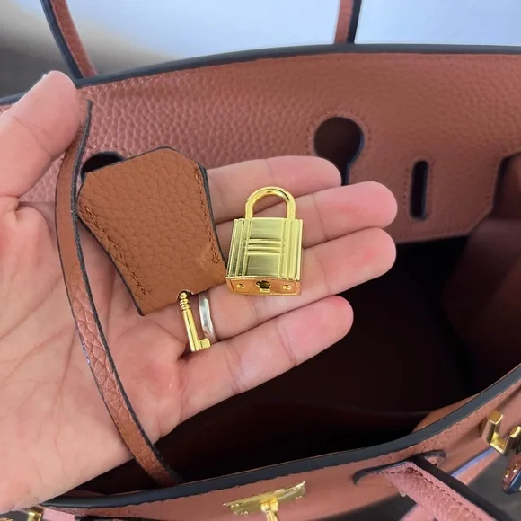 Tan Structured Satchel with Gold Hardware - Picture 6 of 11